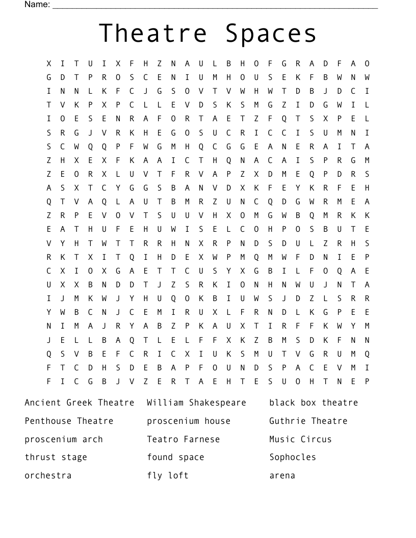 Theatre Spaces Word Search