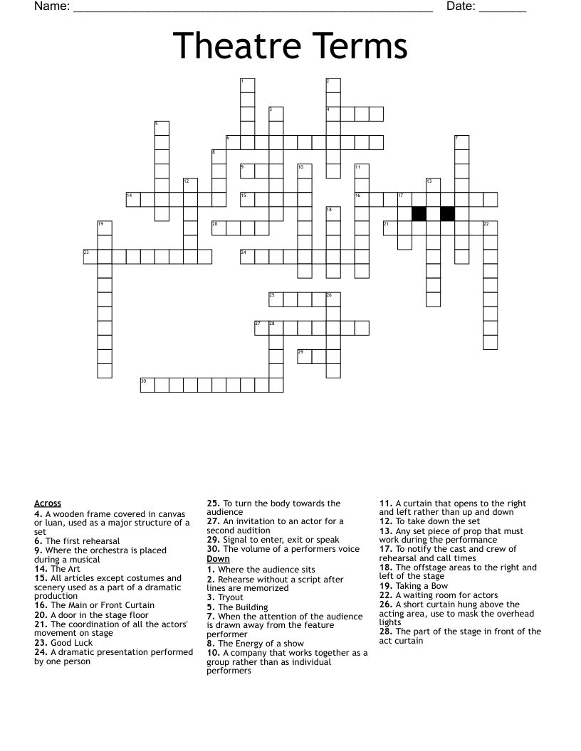 Theatre Terms Crossword