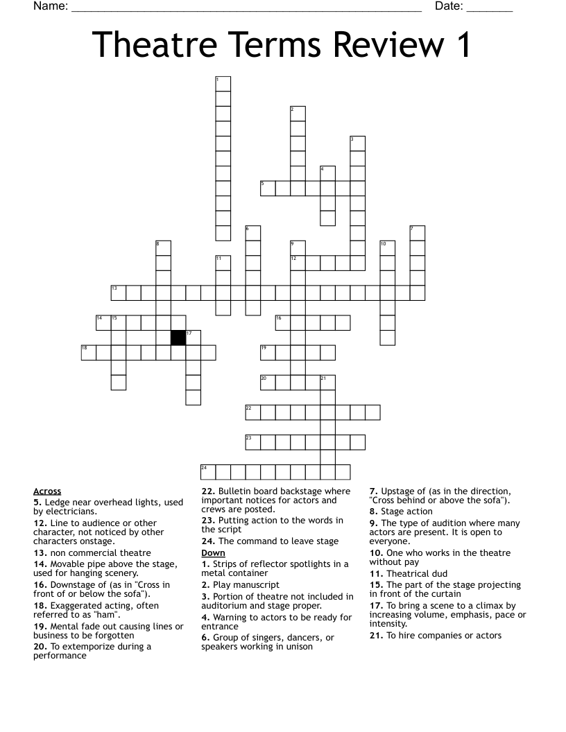 Theatre Terms Review 1 Crossword