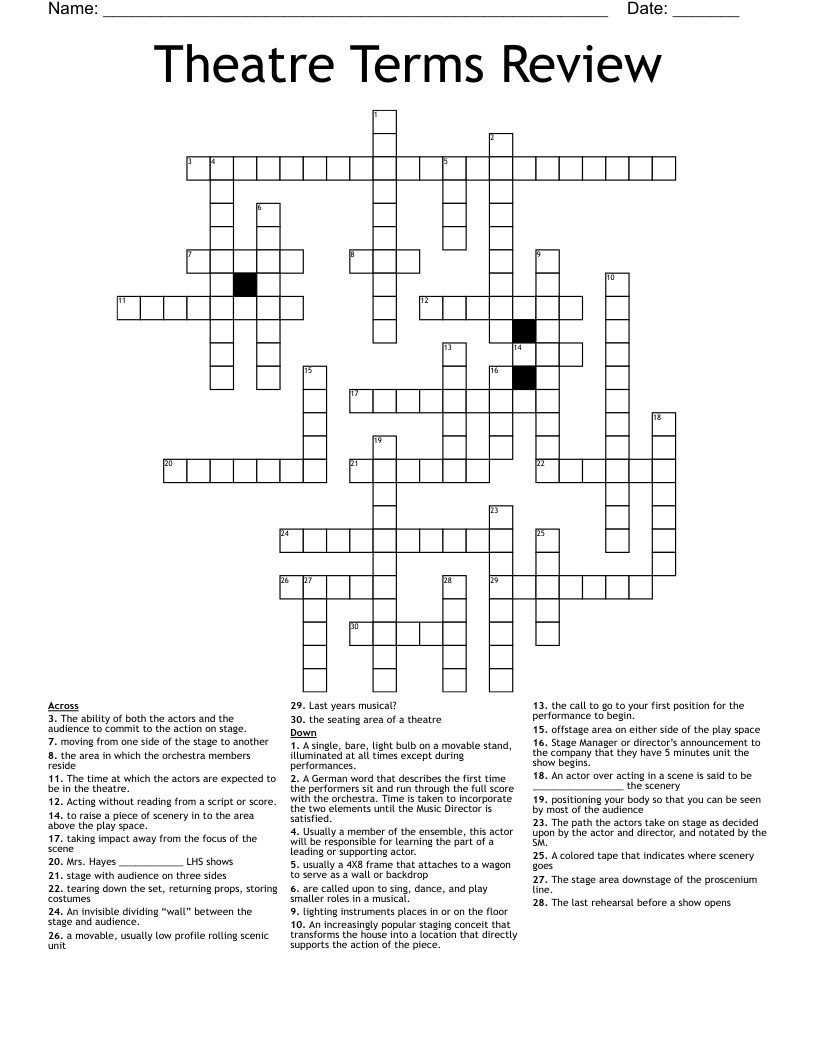Theatre Terms Review  Crossword