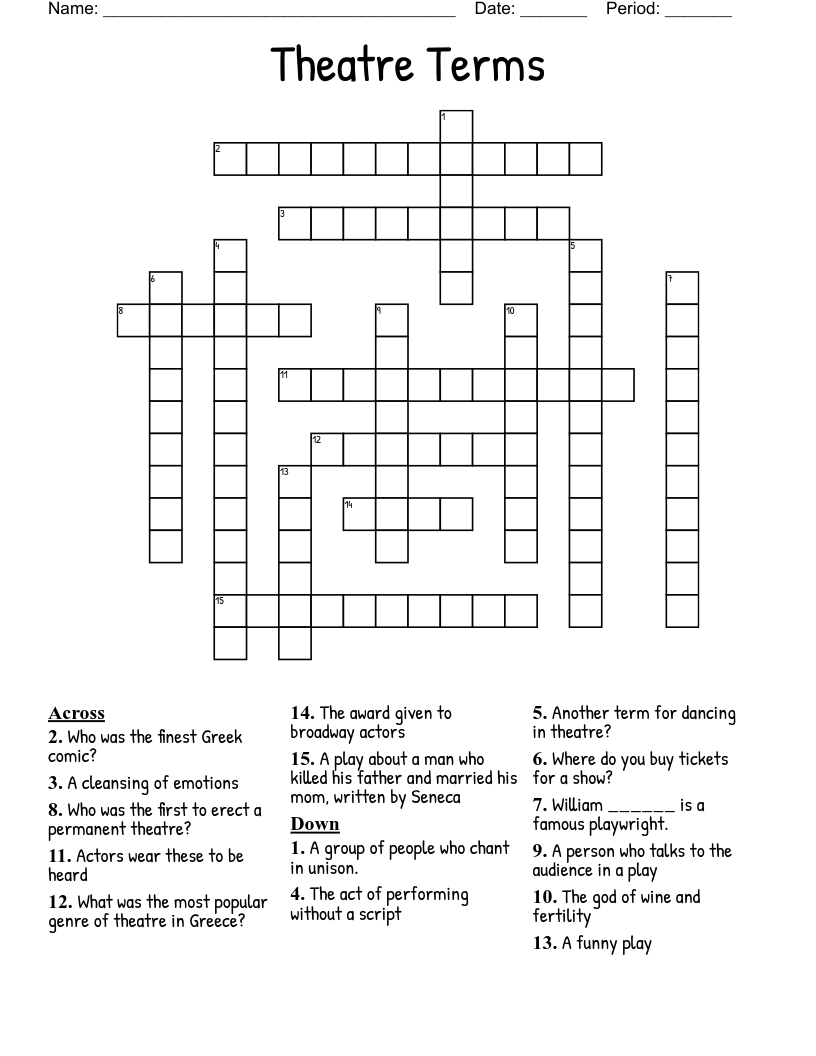 Theatre Terms  Crossword