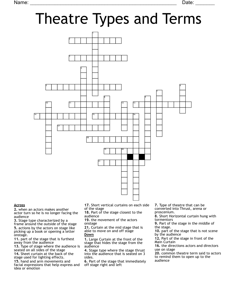 Theatre Types and Terms Crossword
