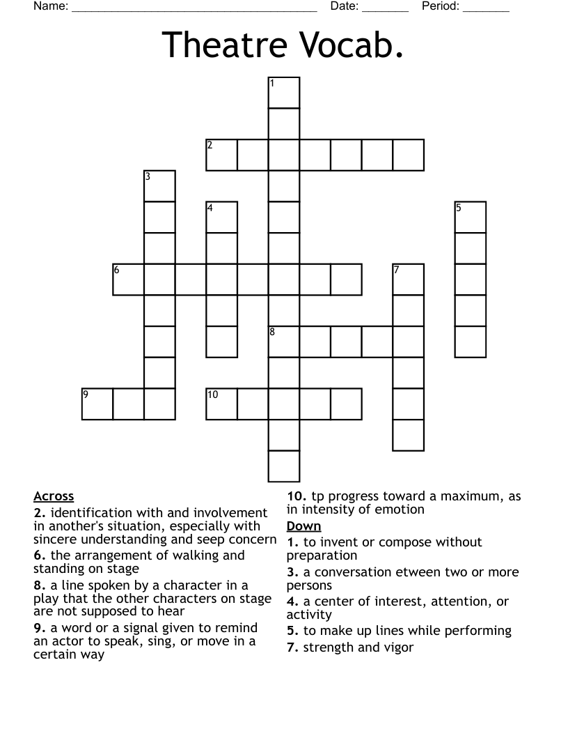 Theatre Vocab. Crossword