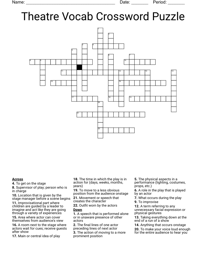 Theatre Vocab Crossword Puzzle