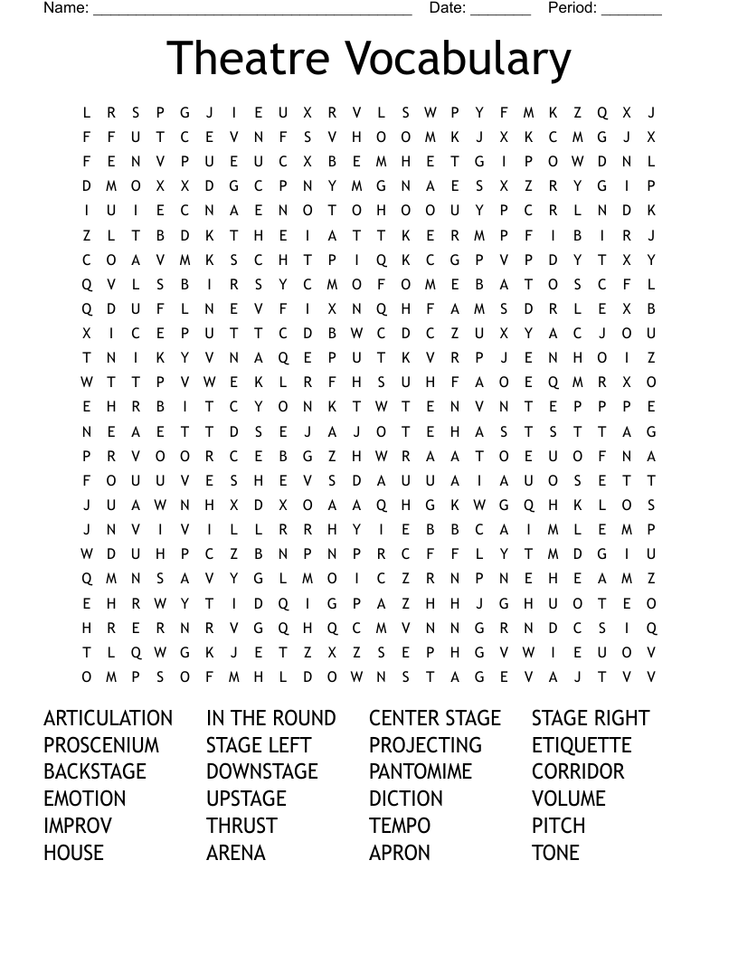 Theatre Vocabulary Word Search