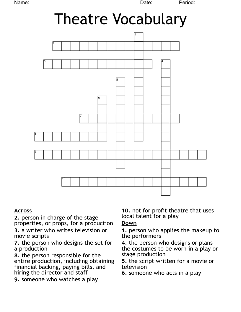 Theatre Vocabulary Crossword