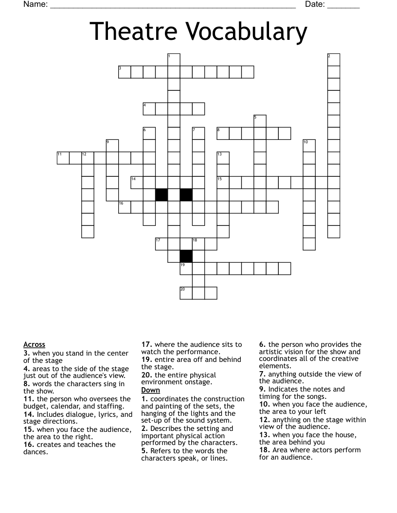 Theatre Vocabulary Crossword