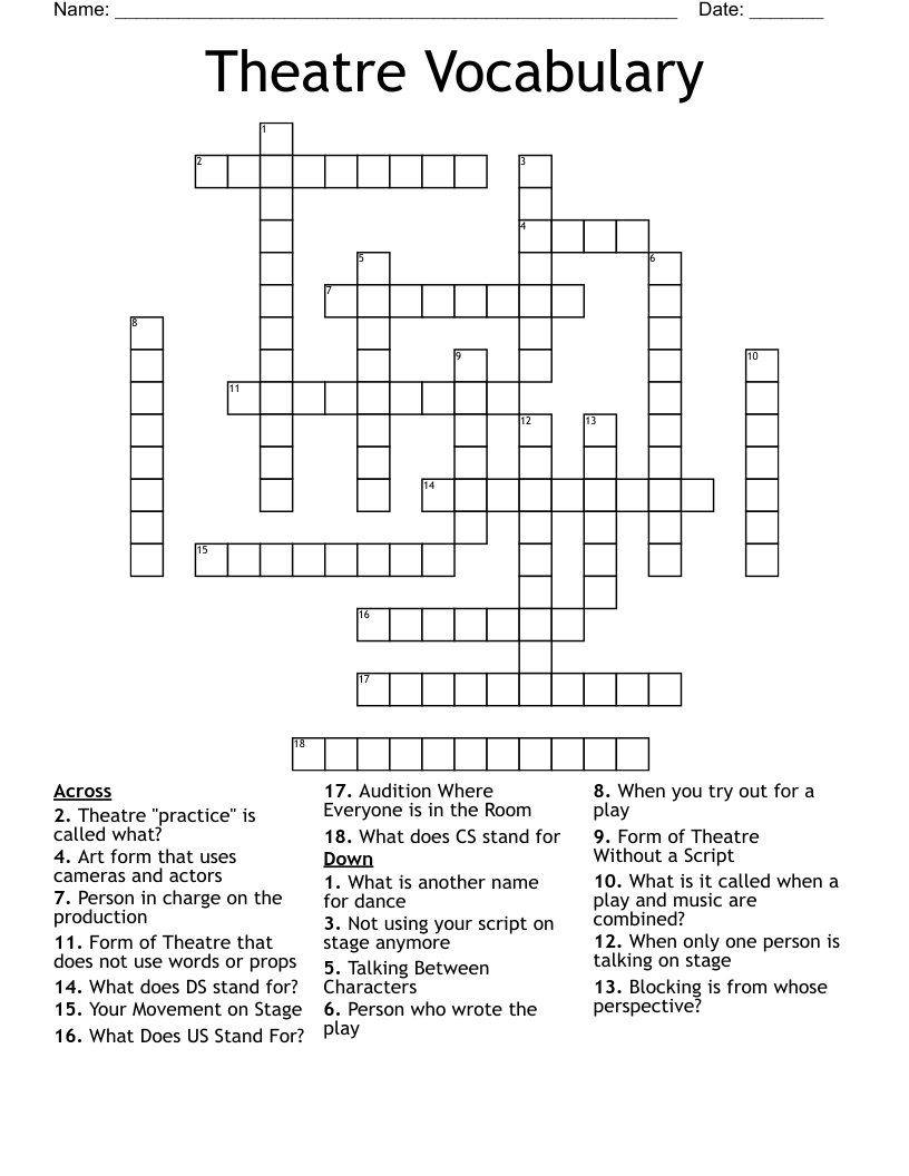 Theatre Vocabulary Crossword