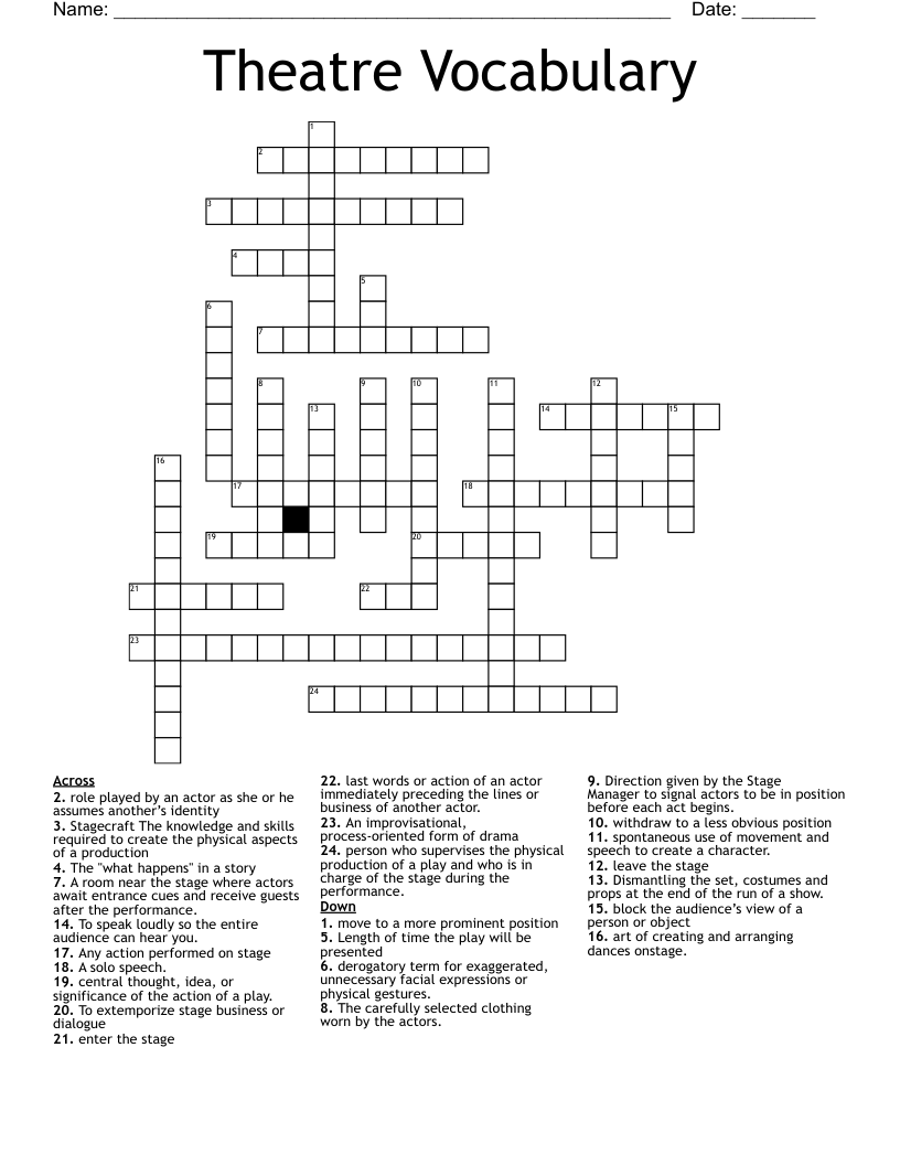 Theatre Vocabulary Crossword