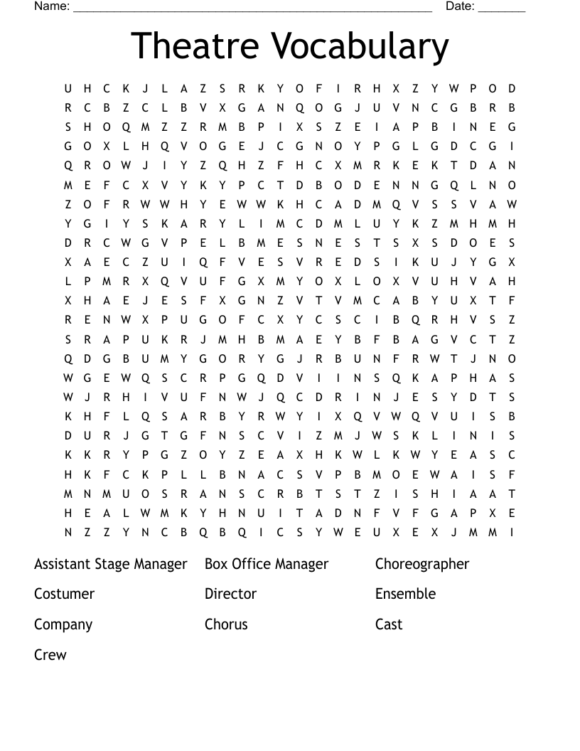 Theatre Vocabulary Word Search