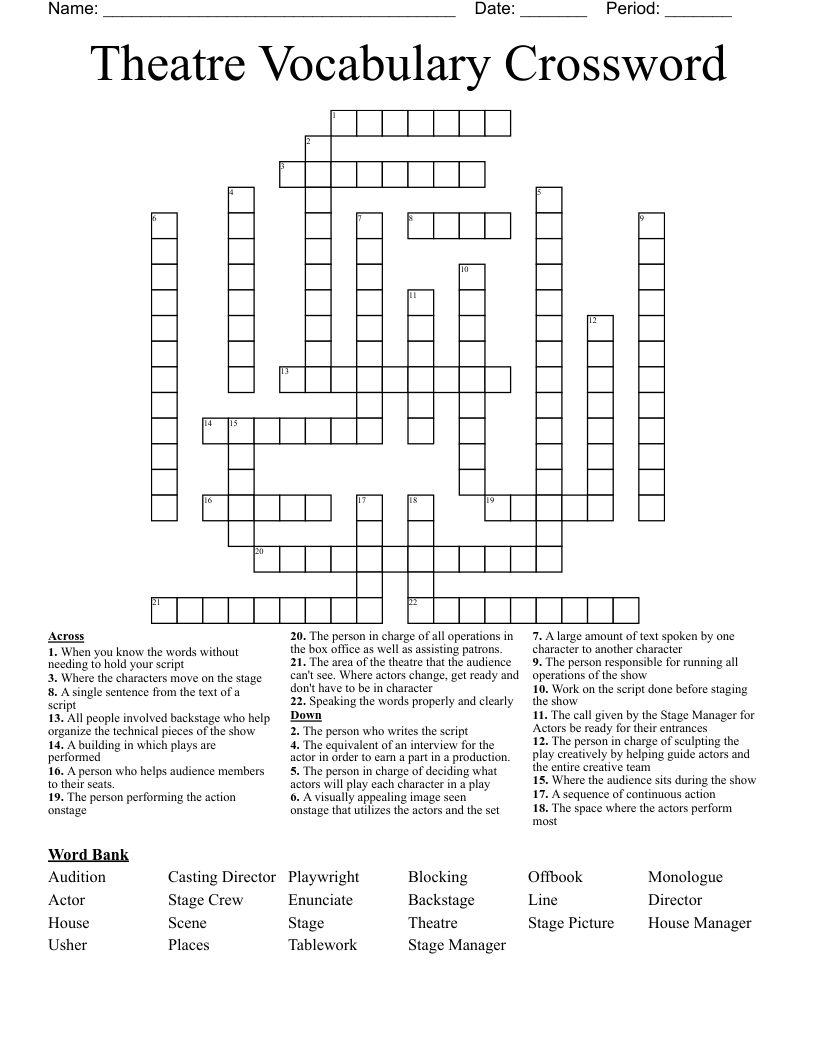 Theatre Vocabulary Crossword