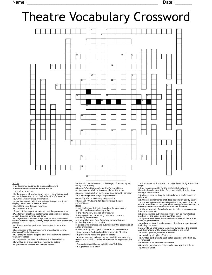 Theatre Vocabulary Crossword