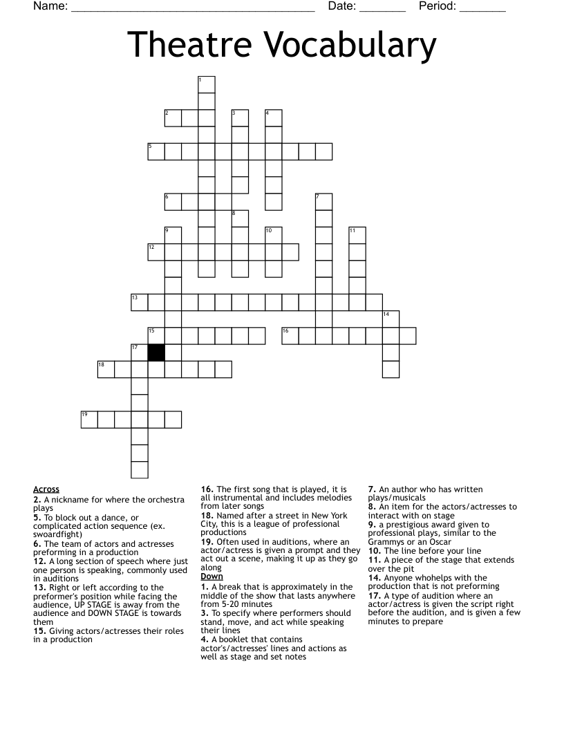 Theatre Vocabulary  Crossword