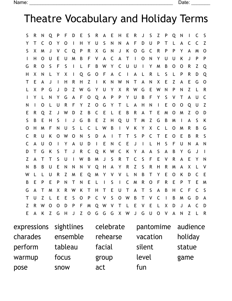 Theatre Vocabulary Word Search