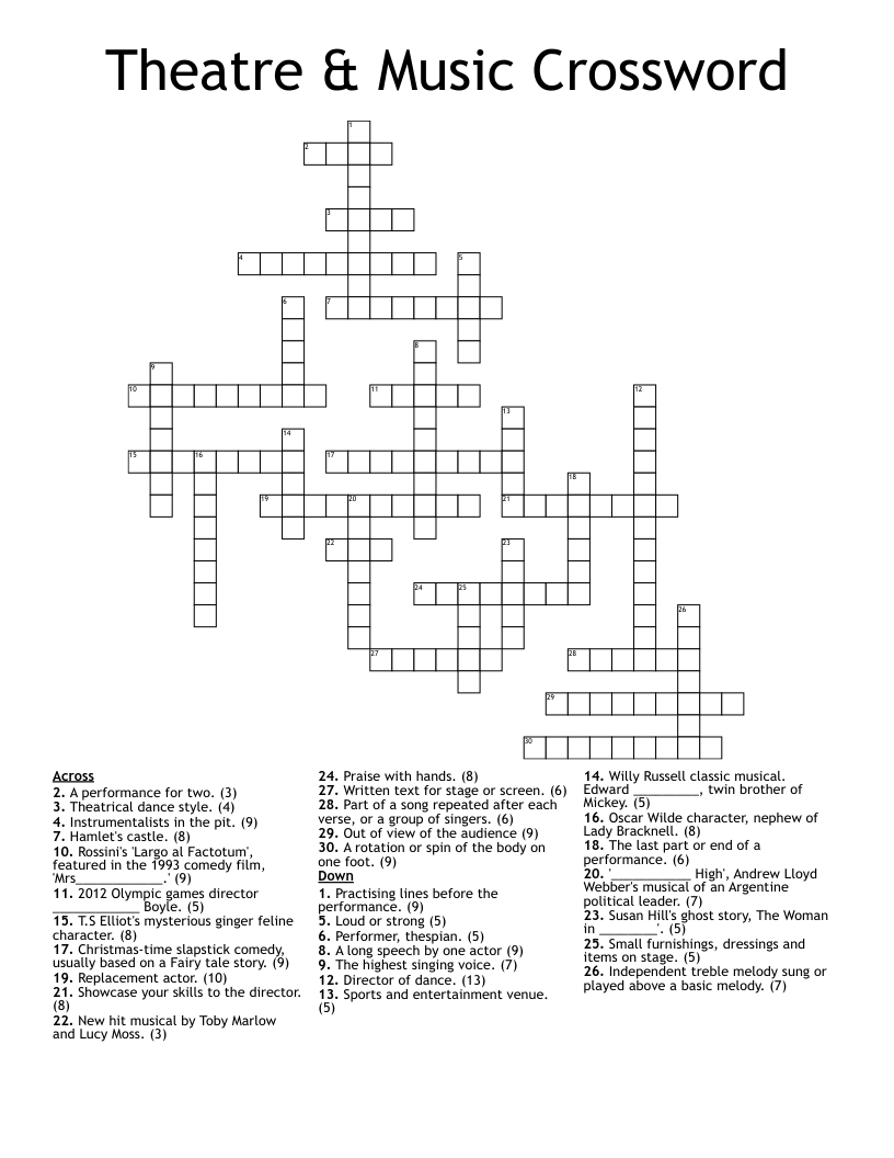Theatre & Music Crossword