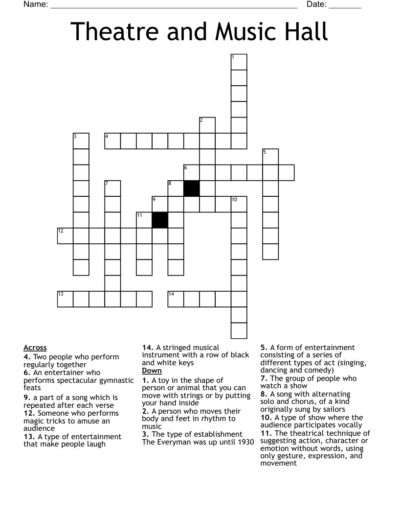 Theatre and Music Hall Crossword