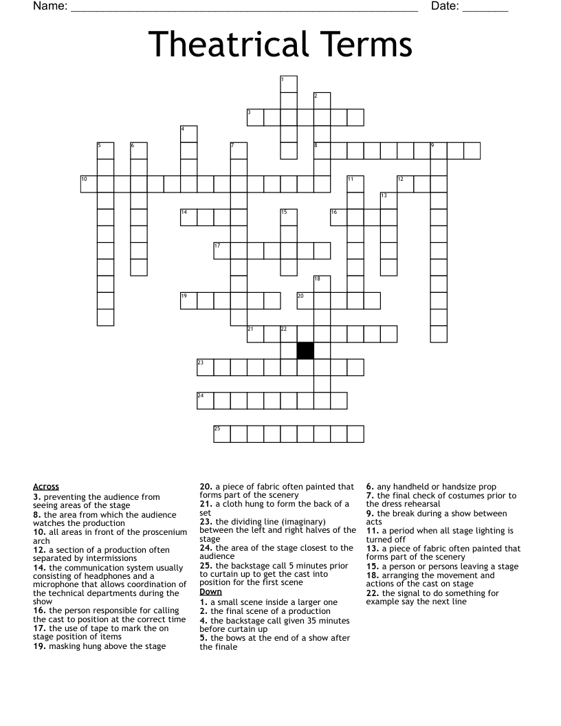 Theatrical Terms Crossword