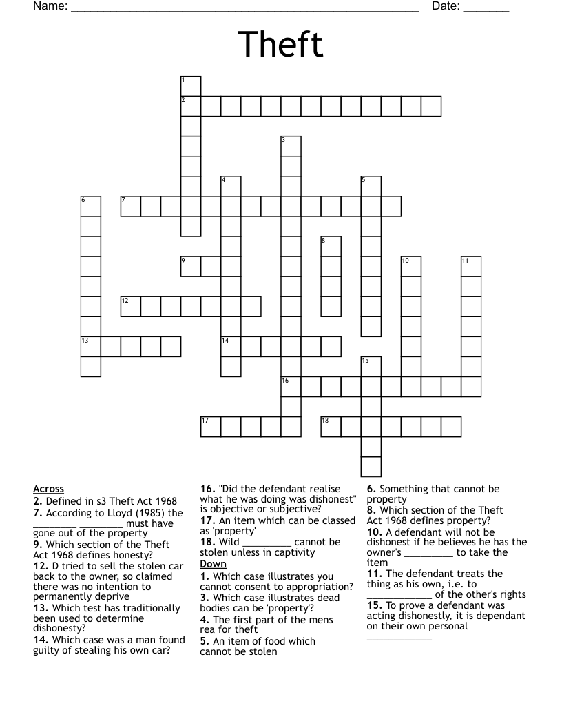Theft Crossword