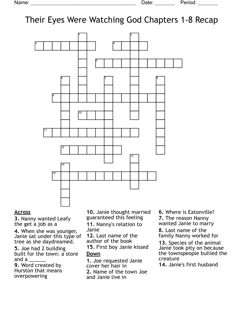 Their Eyes Were Watching God Chapters 1-8 Recap Crossword