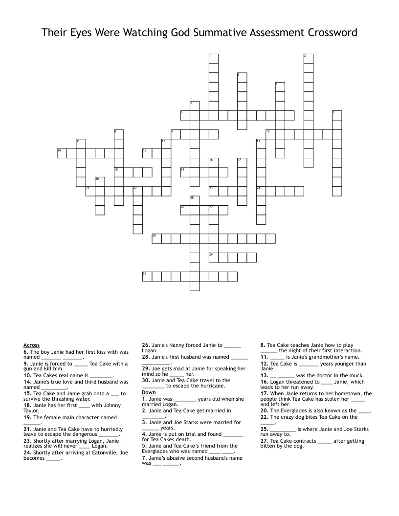 Their Eyes Were Watching God Summative Assessment Crossword