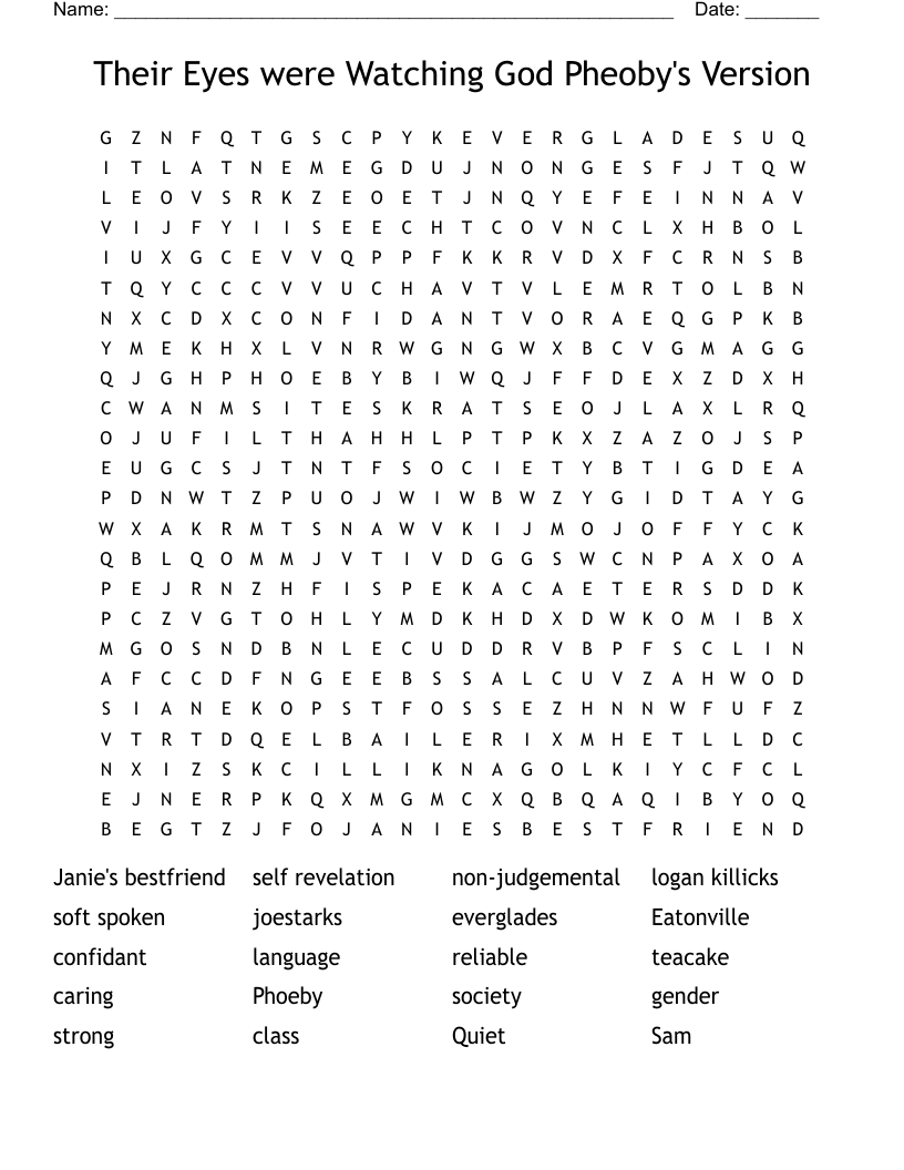 Their Eyes were Watching God Pheoby's Version Word Search