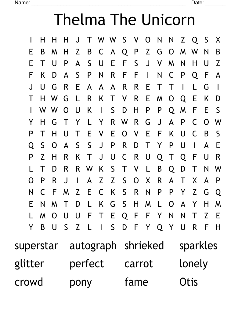Thelma The Unicorn Word Search