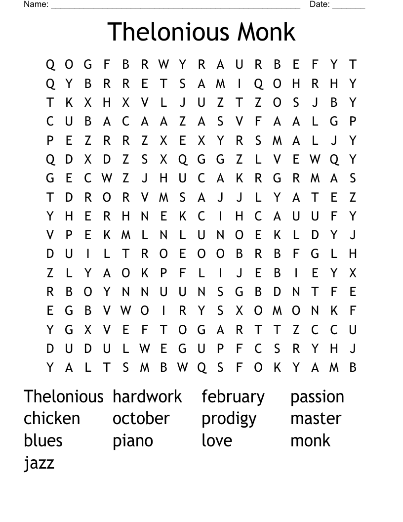 Thelonious Monk Word Search