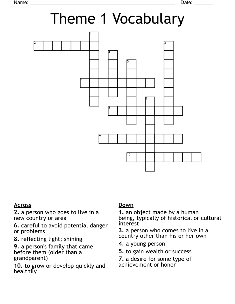 Theme 1 Vocabulary Crossword