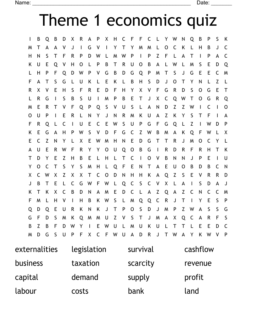 Theme 1 economics quiz Word Search