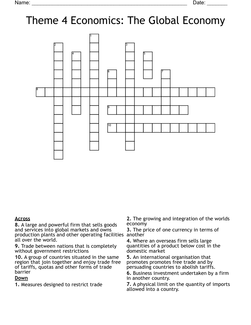 Theme 4 Economics: The Global Economy Crossword