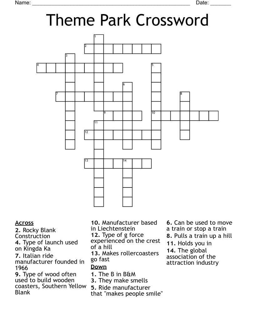 Theme Park Crossword