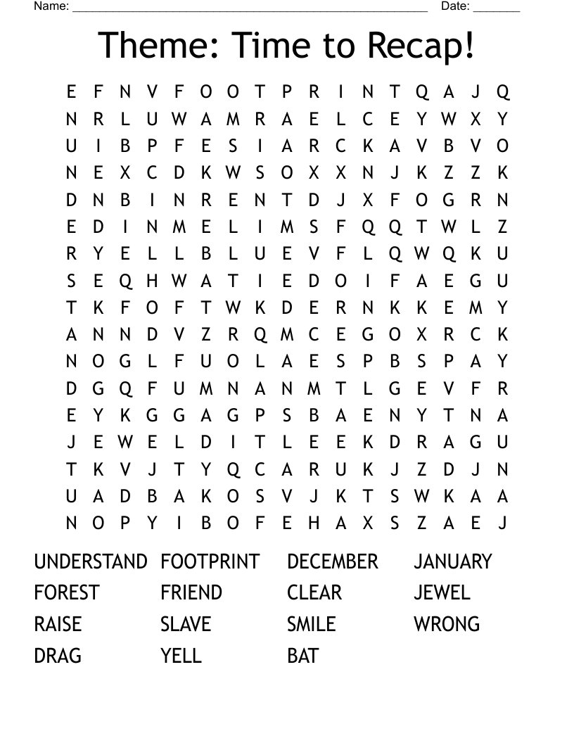 Theme: Time to Recap! Word Search