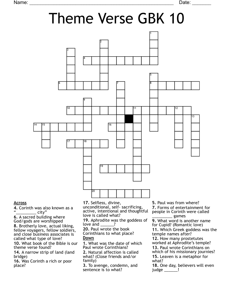 Theme Verse GBK 10 Crossword