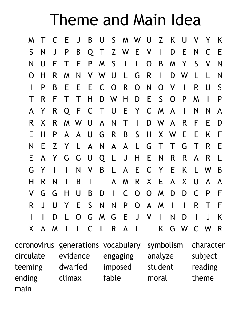 Theme and Main Idea Word Search