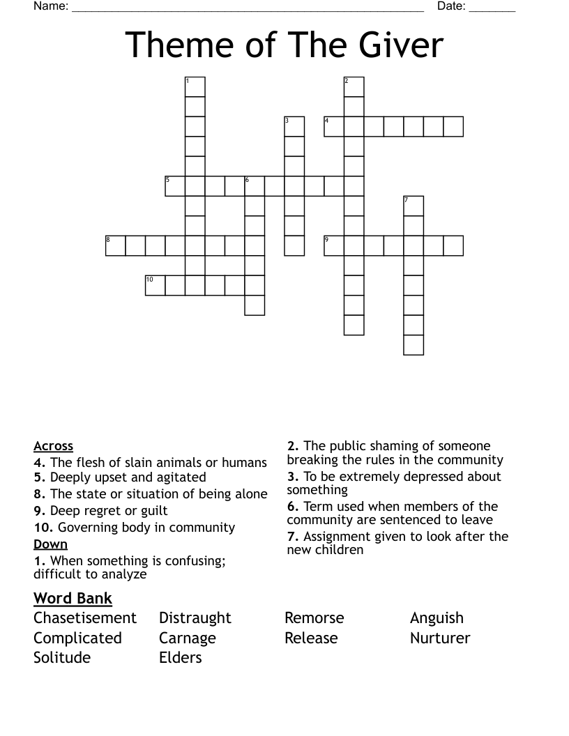 Theme of The Giver Crossword