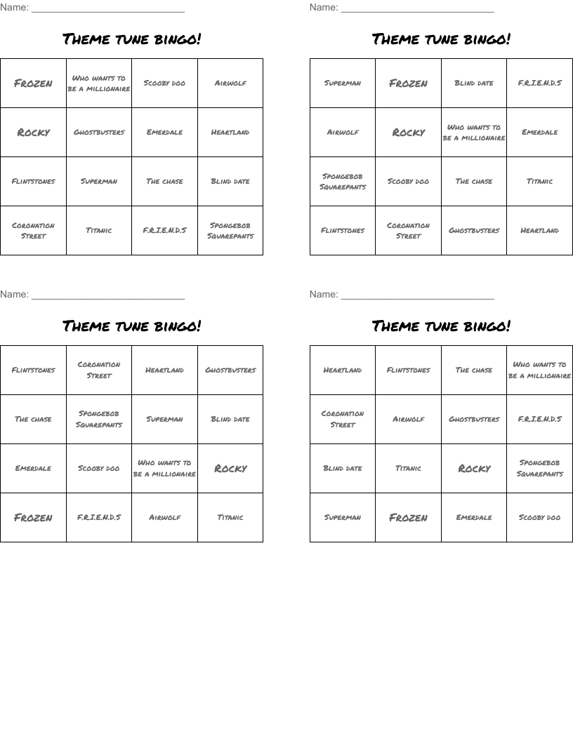 Theme tune bingo!