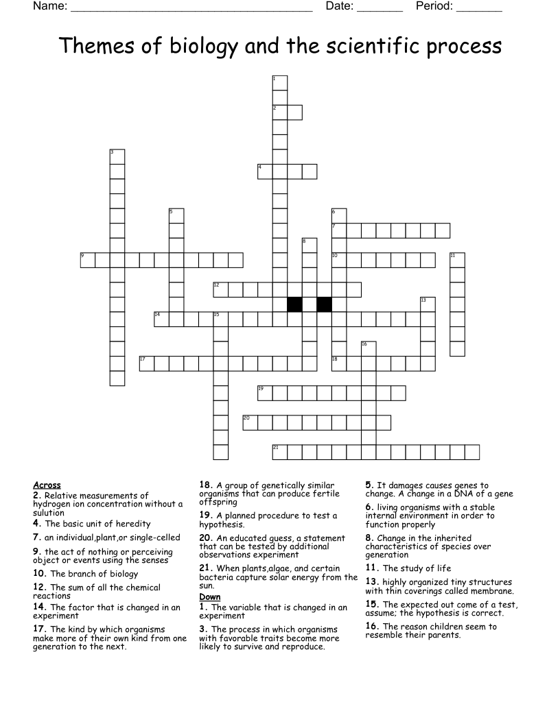 Themes of biology and the scientific process Crossword