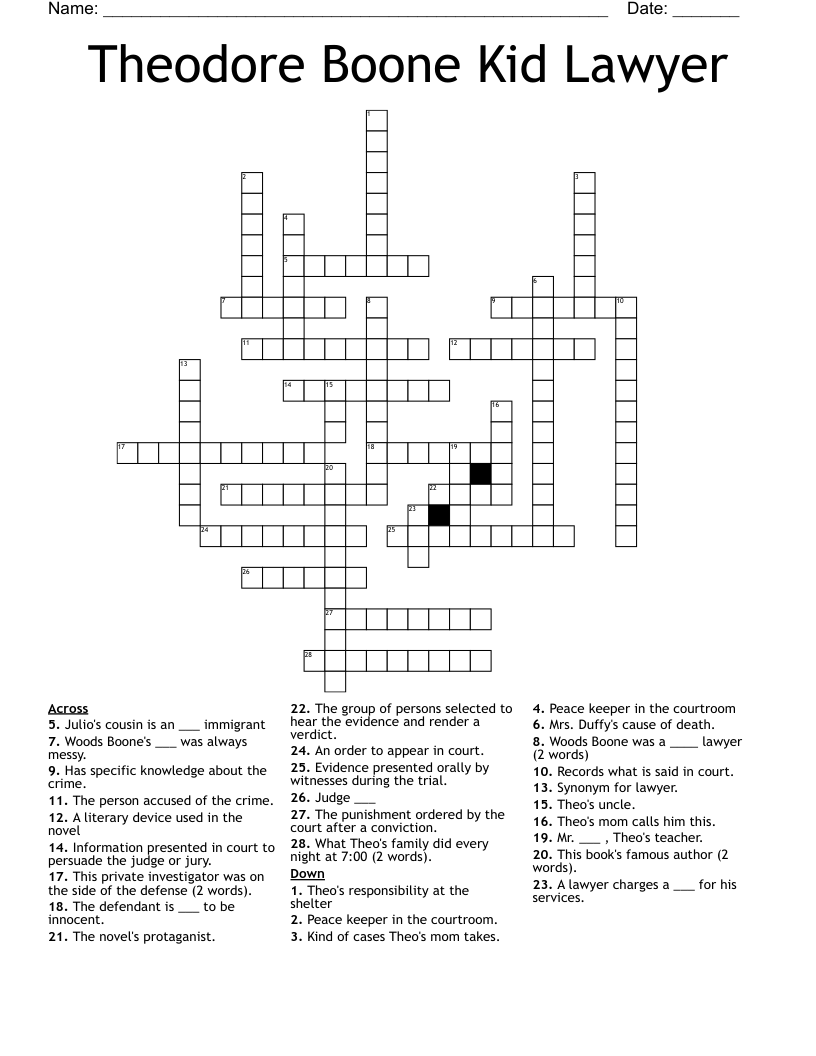 Theodore Boone Kid Lawyer Crossword