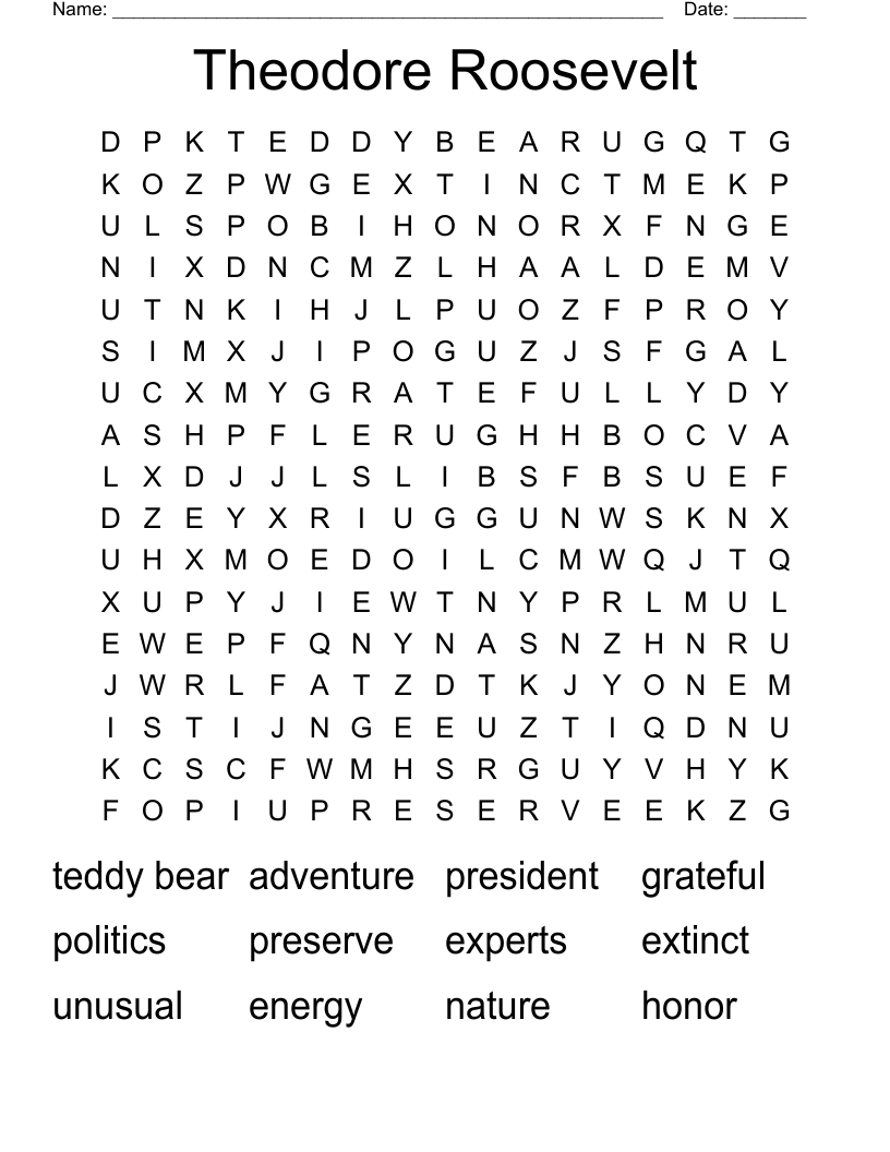 Theodore Roosevelt Word Search