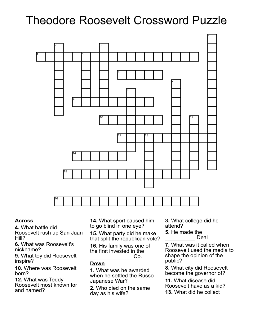 Theodore Roosevelt Crossword Puzzle