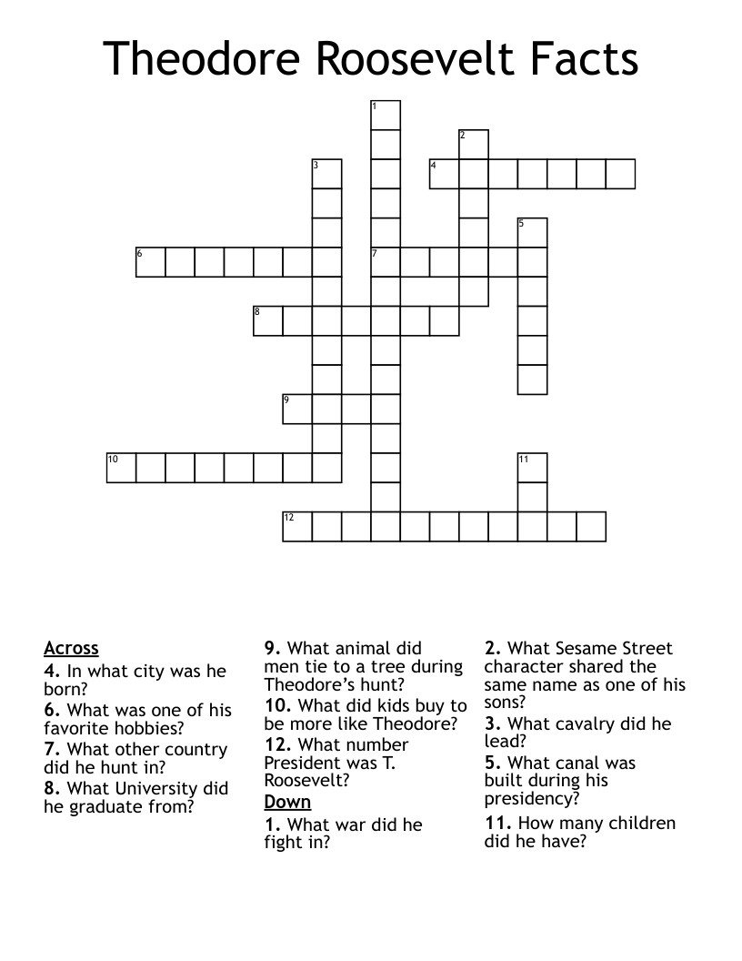 Theodore Roosevelt Facts Crossword