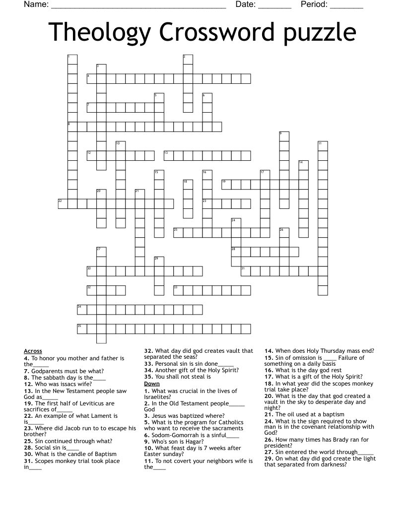 Theology Crossword puzzle 