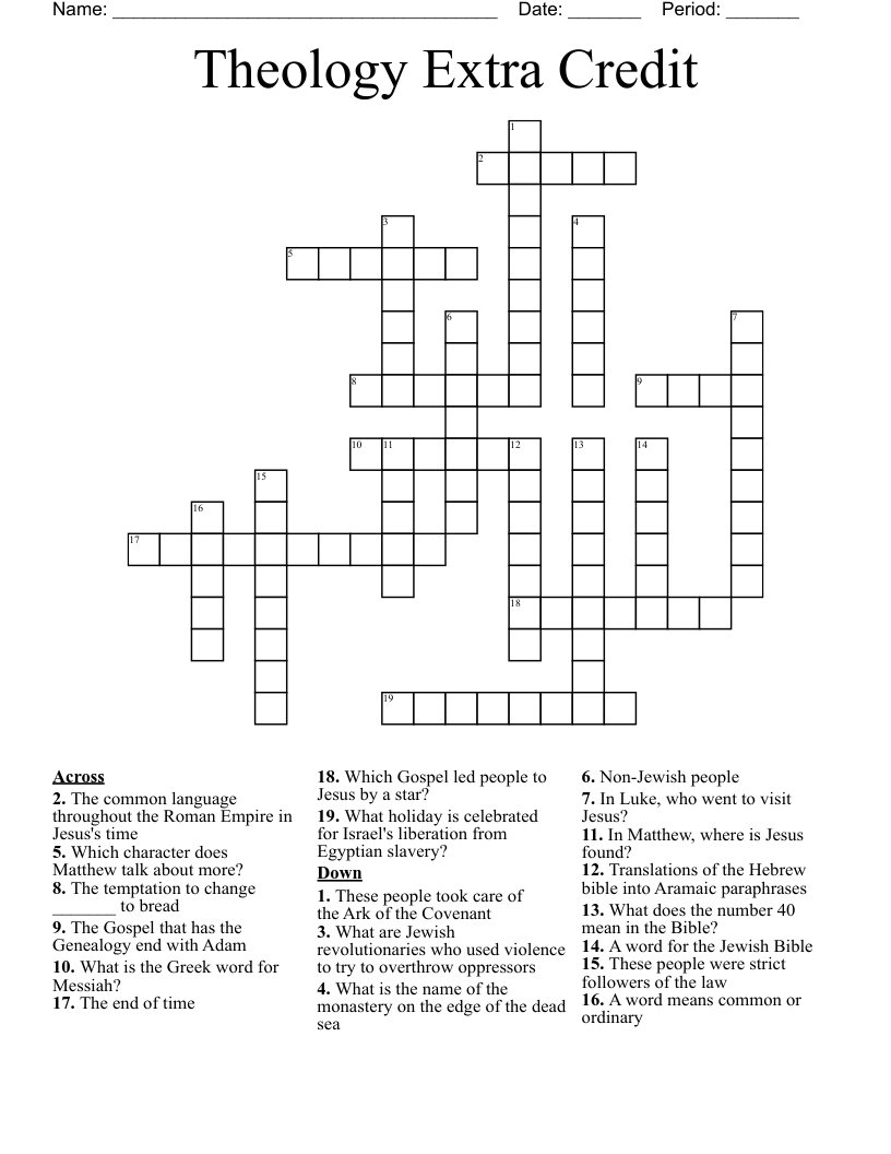 Theology Extra Credit Crossword