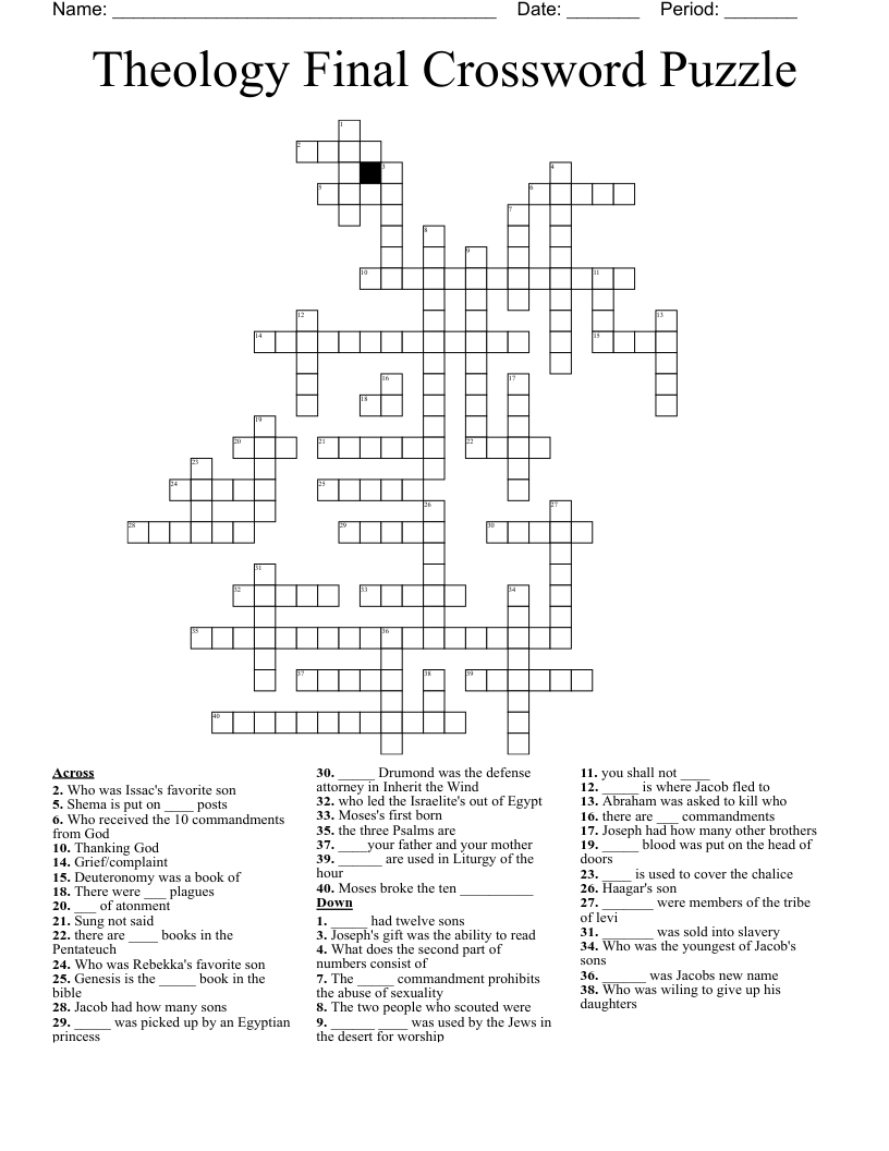 Theology Final Crossword Puzzle