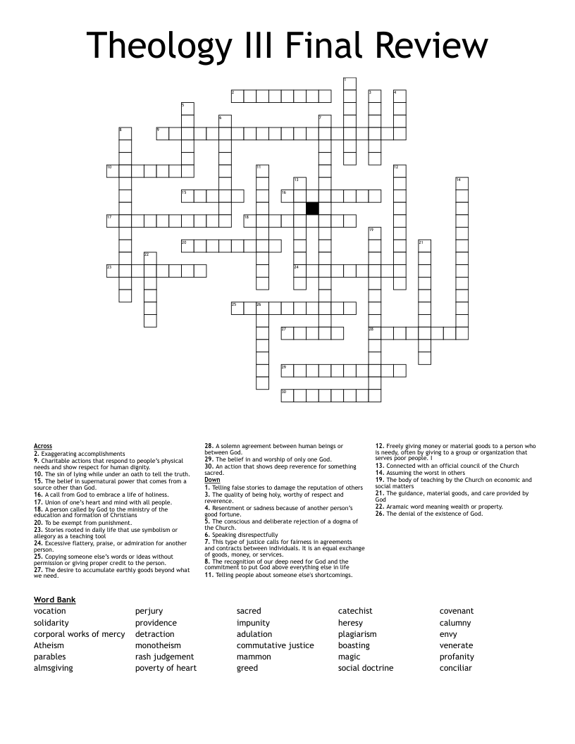 Theology III Final Review Crossword