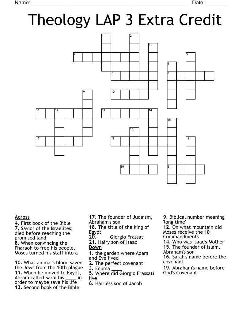 Theology LAP 3 Extra Credit  Crossword