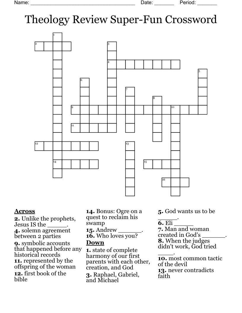 Theology Review Super-Fun Crossword