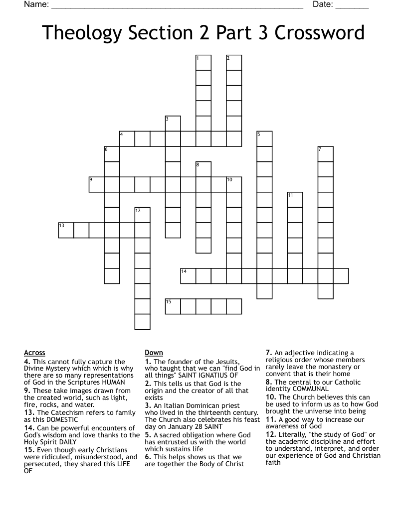 Theology Section 2 Part 3 Crossword