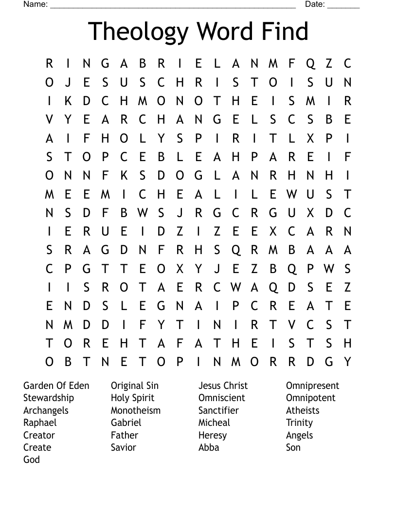 Theology Word Find Word Search