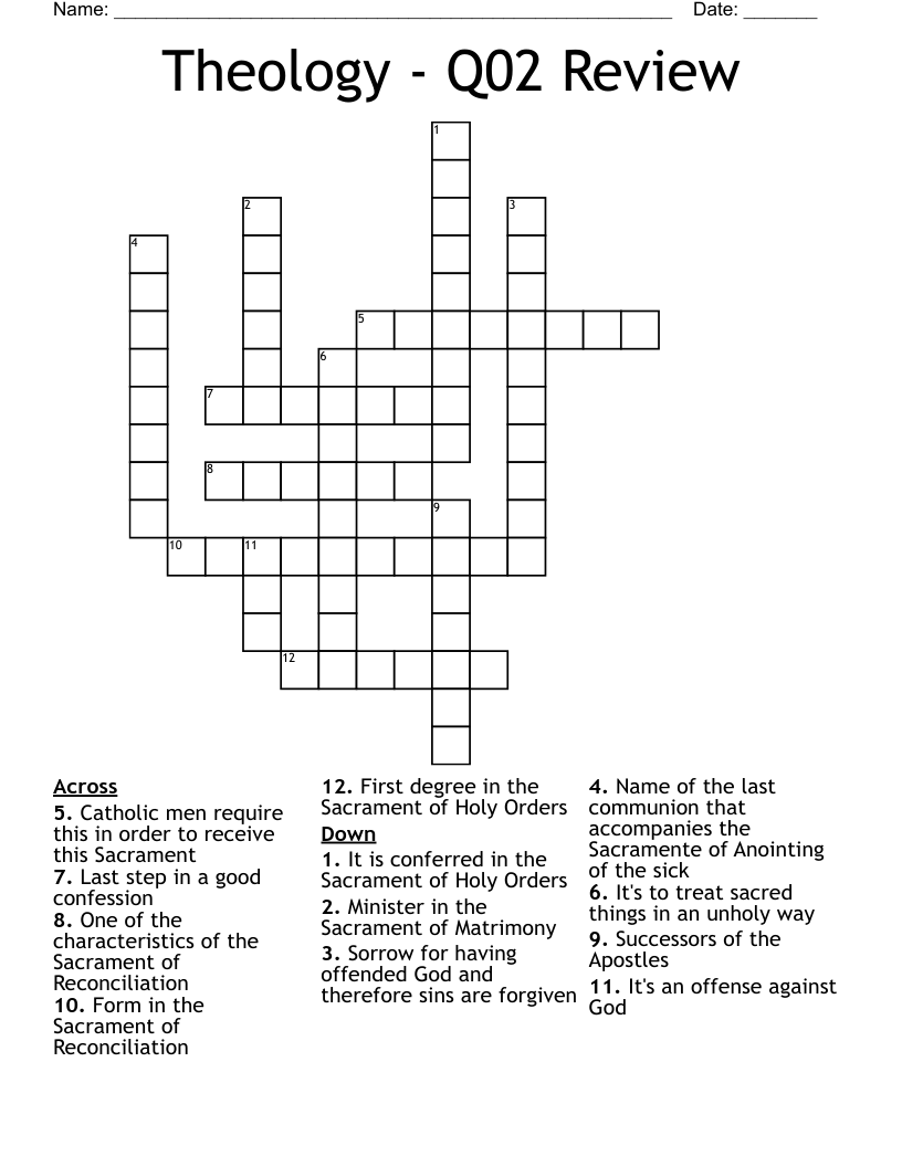 Theology - Q02 Review Crossword